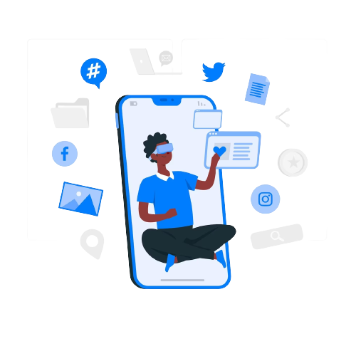 Vector art of a person using apps